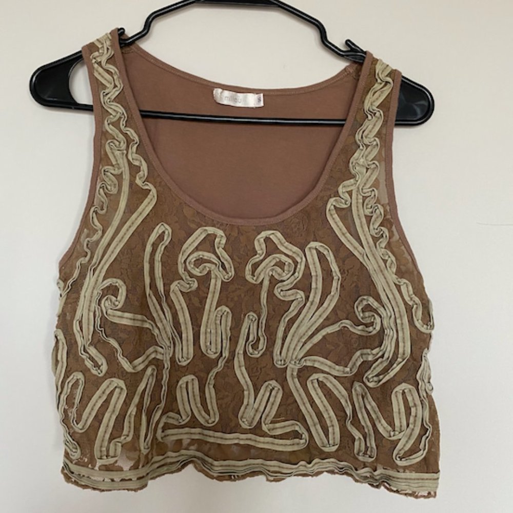 LF Millau Beige Crop Top with Laced Swirls